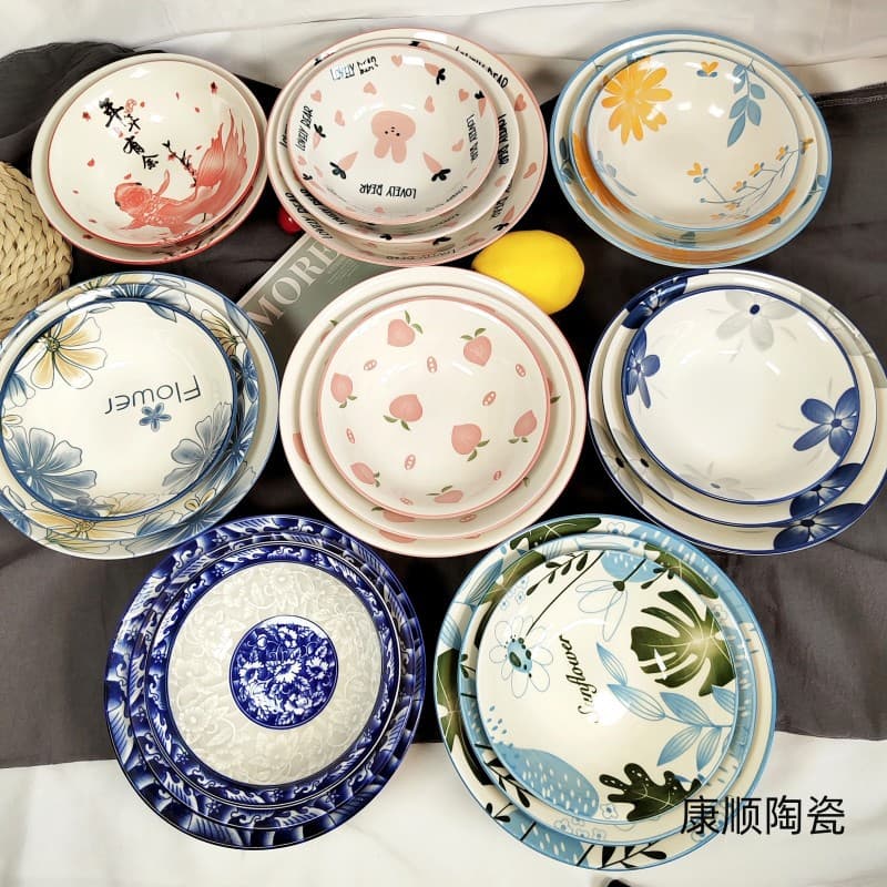 Wholesale Ceramic Bowls for Street Stalls, Gift Bundled Household Bowls, Meat Bowl, Rice Bowl, Porridge Bowl, Wide Rim Bowl
