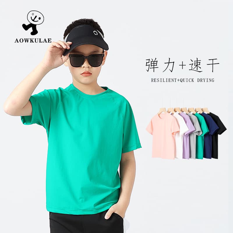 Summer Kids' Sporty Short Sleeve Ice Silk T-Shirt Quick Dry Soft Nylon round Neck Moisture Wicking Children's Clothing for Boys And Girls