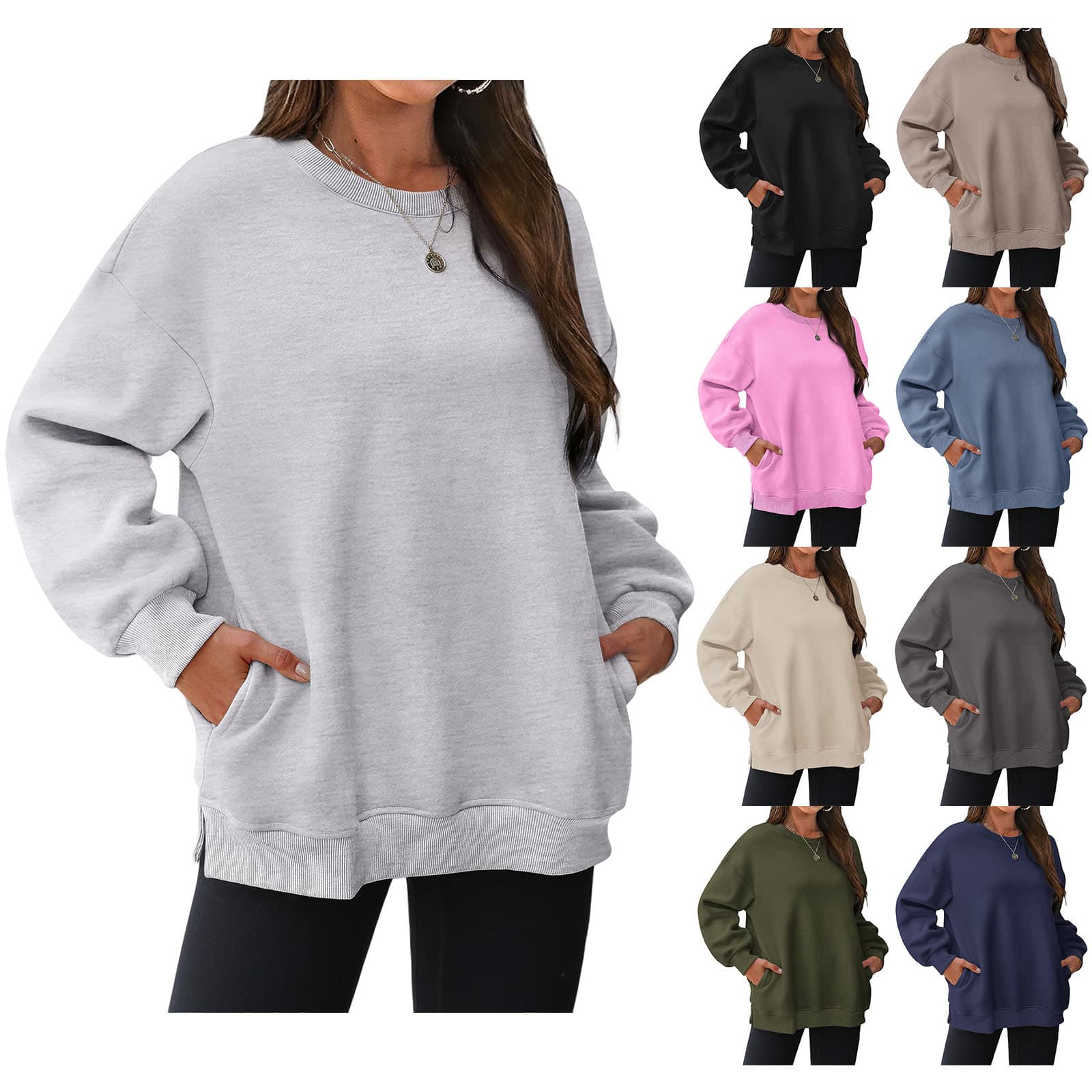 European and American Best-selling Fleece-lined Thick Pocket Hoodie Women's 2025 Autumn/Winter Loose Plus Size Round Neck Top Amazon