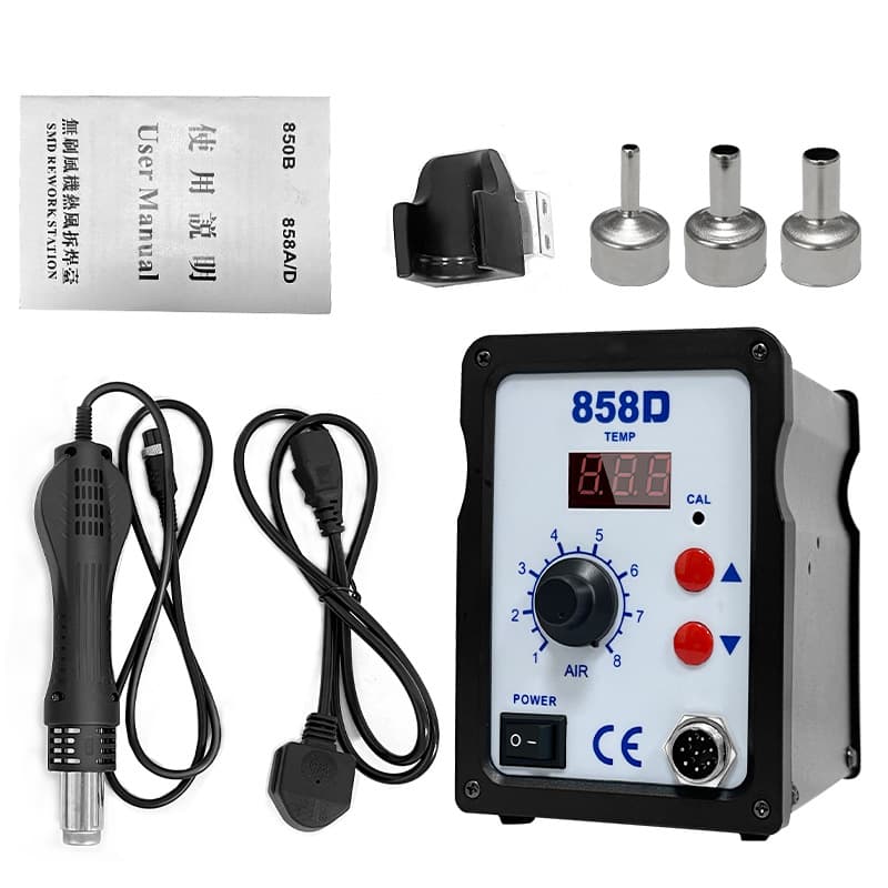 858D Hot Air Gun Soldering Station, 700W High Power for Electronic Motherboard Component Removal, LED Digital Display