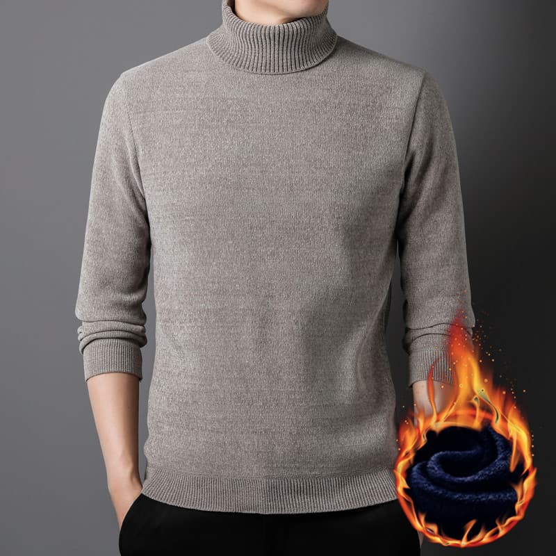 Fleece-Lined High-Neck Thick Winter Men's Chenille Thermal Knit Base Layer Sweater