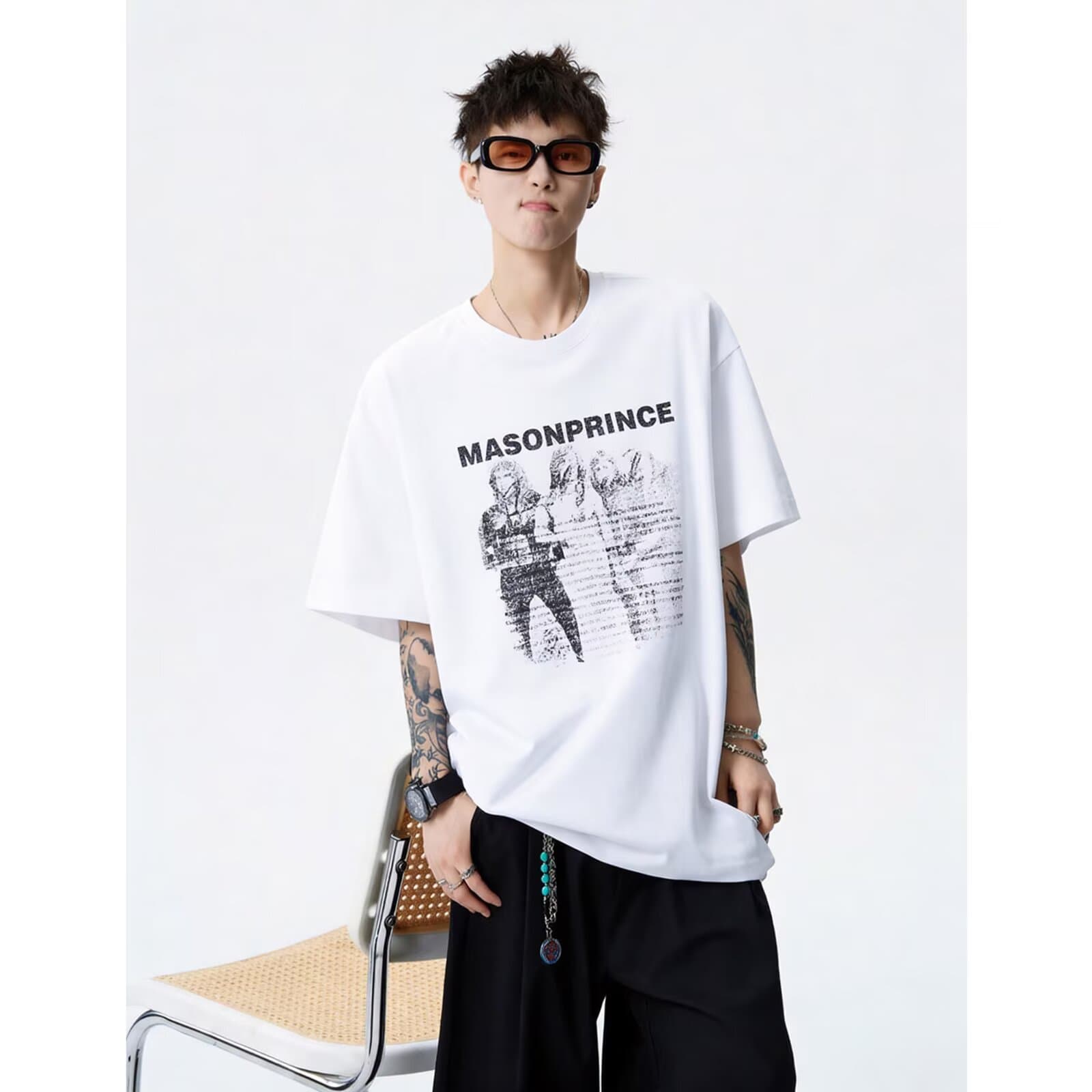 American high street character printed short-sleeved T-shirts for men and women, trendy brands, loose and handsome, oversize couple T-shirt tops
