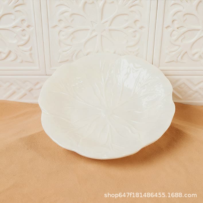 Home Dinner Plate Ceramic Plate, Creative Cabbage Relief Dinnerware, Flower-Shaped Western Plate, Dessert Plate, Restaurant Soup Plate Deep Plate