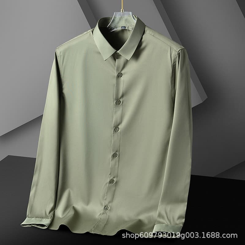 New Men's Shirt Wrinkle-Free Anti-Wrinkle Spring Summer Men's Business Slim Fit Casual Solid Color Stretch Men's Long Sleeve Dress Shirt