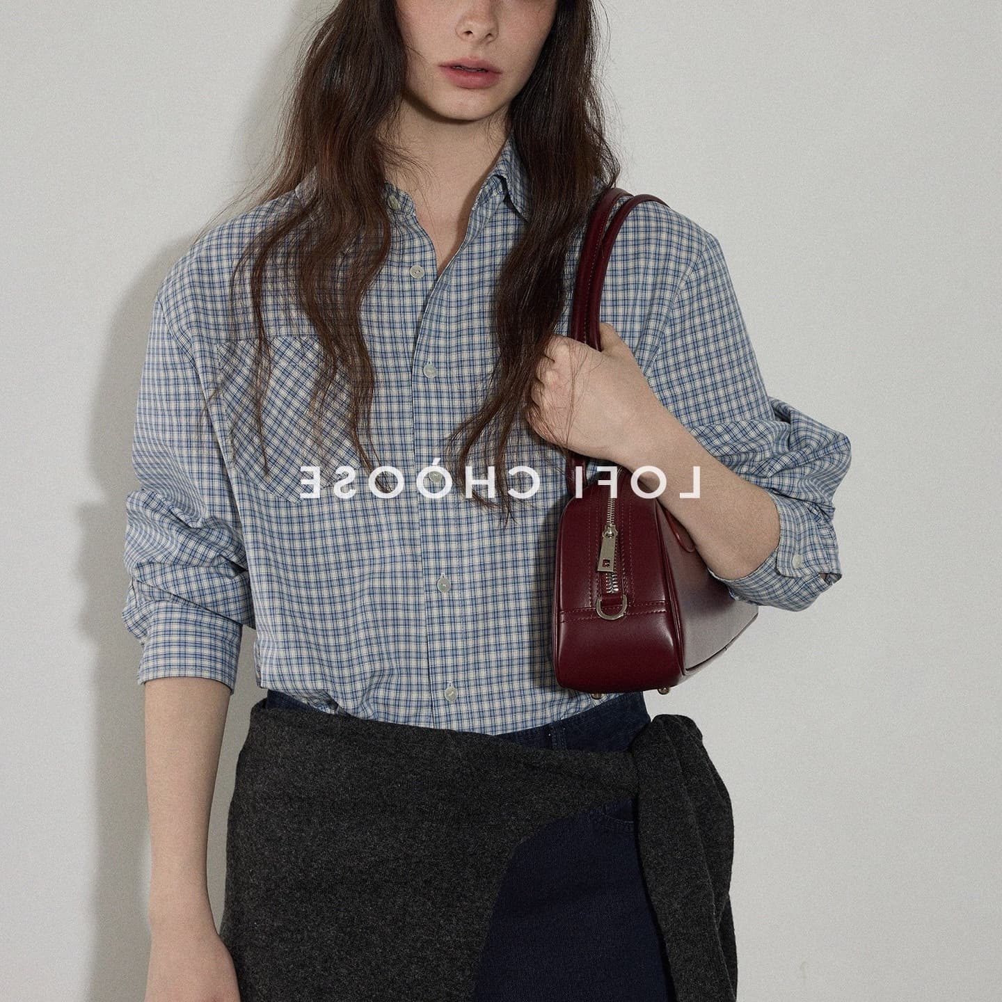 Lofi chose versatile simple contrasting plaid long-sleeve shirt, spring new design sense pure top shirt