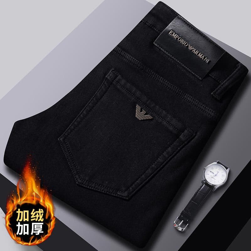 2025 New Arrival Fleece-Lined Warm Black Jeans for Men, Slim Fit, Straight Leg, Stretch, Winter Brand, Thickened Fleece Lined
