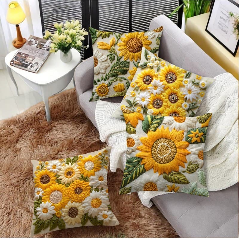 Sunflower temu Amazon cross-border retro pillowcases support custom designs of four-piece spring/summer pillowcase sets.