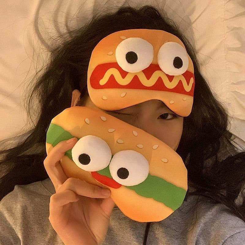 Cute and funny hot dog eye mask for women, light blocking, sleep, office nap, daytime sleep, cartoon style, student