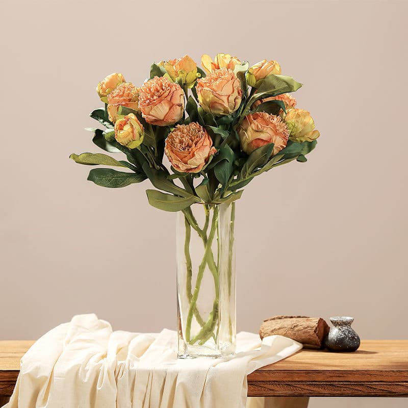 Rustic Vintage Burned-Edge Oversized Peony Artificial Flower Home Decor Dining Table Lobby Floral Arrangement Tabletop Faux Silk Flower