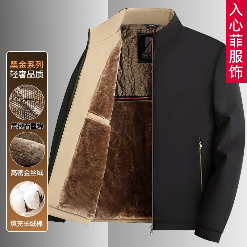 Dad Winter Coat Fleece-Lined Thick Style Jacket 50s 70s Middle-Aged and Elderly Men's Wear Autumn and Winter Warm Top Clothing