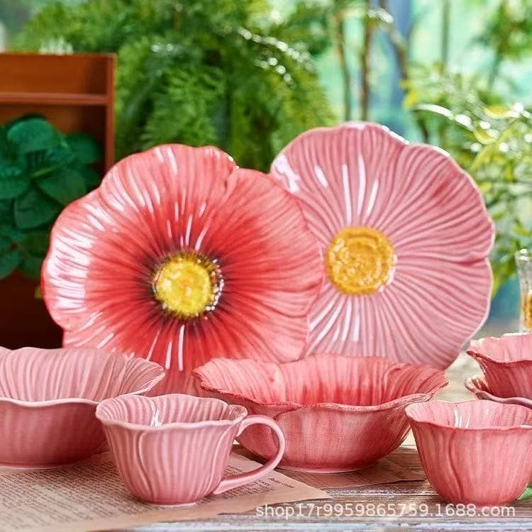 2025 New Flower Plate Dish Plate Home Particularly Beautiful High-end Beautiful Dish Plate Exquisite Cake Dessert Plate