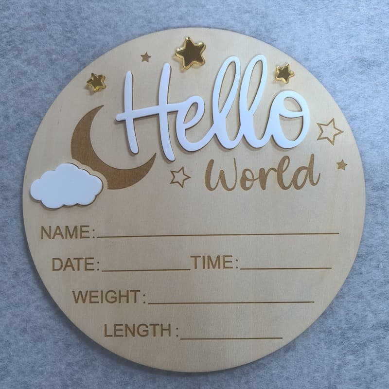 Cross-border Amazon best-selling baby birth sign card Newborn baptism wooden round bulletin board