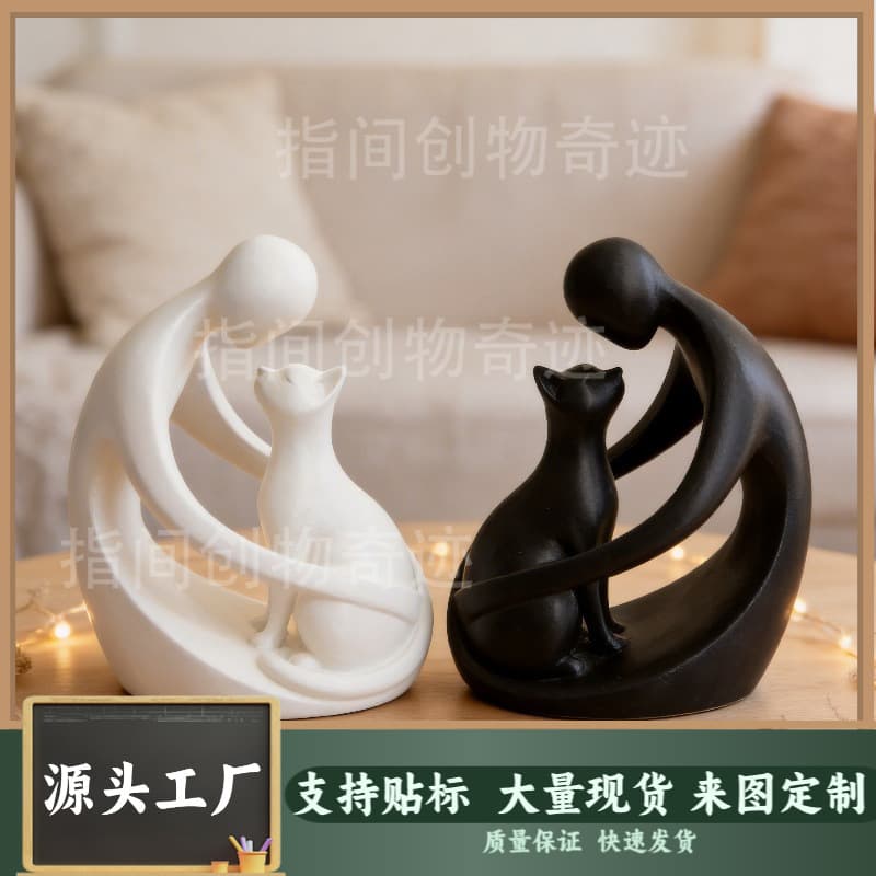 Cross-border New 3D Printed Human and Cat Modern Abstract Desktop Ornament Pet Lover Decoration Holiday Gift