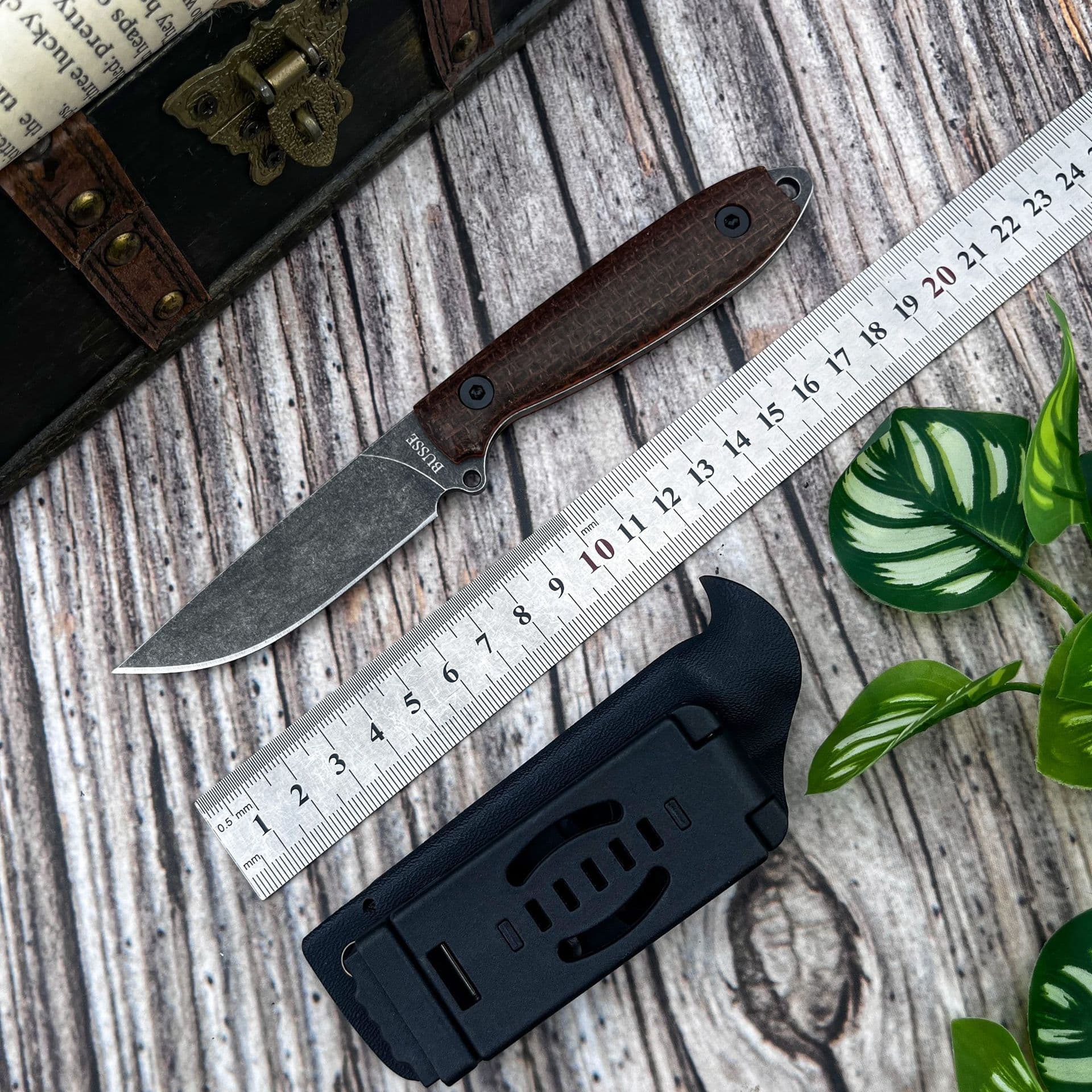 BUSSE Black Falcon Straight Knife Outdoor Survival Knife Camping Utility Sharp Small Knife Multi-functional Wood Chopper