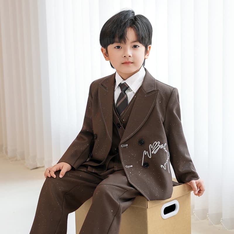 Children's Suit British Gentleman Flower Boy Performance Suit Baby First Birthday Photo Outfit New Year Host Little Suit