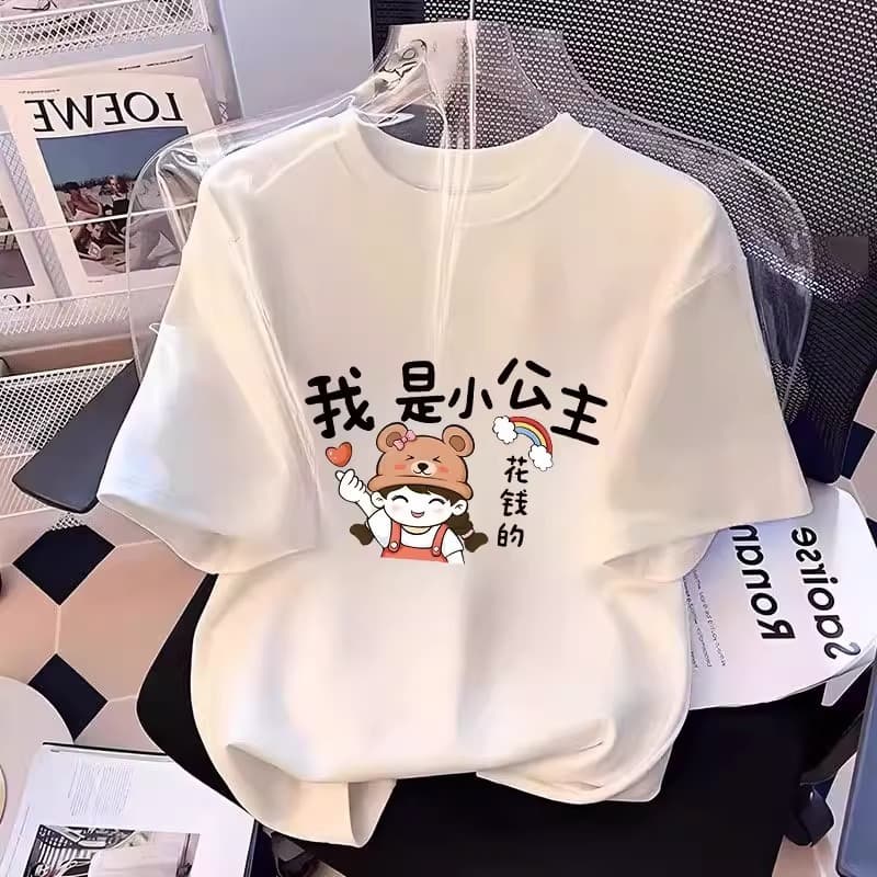 Little Princess Cartoon Print Kids Summer Casual Short Sleeve T-Shirt Girls Cotton Short Sleeve T-Shirt
