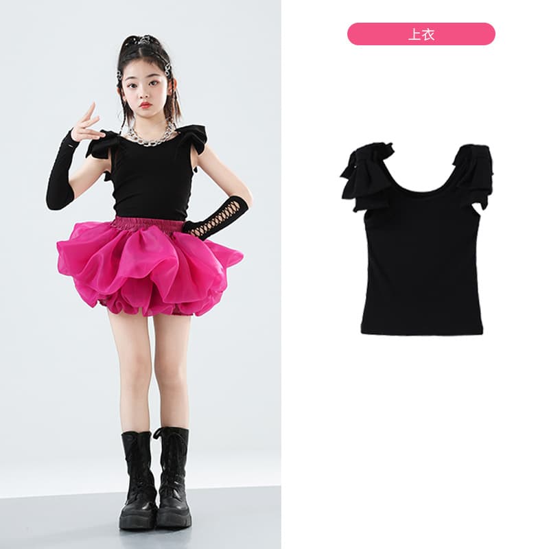 Kids Jazz Dance Girls Bubble Skirt Performance Costume Set Children T-Stage Dopamine Runway Cheerleading Dance Outfit