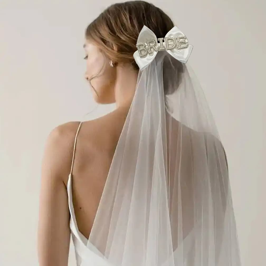 Pearl Bride bow hairpin veil cross-border wholesale bridal party double-layer internet celebrity wedding accessories