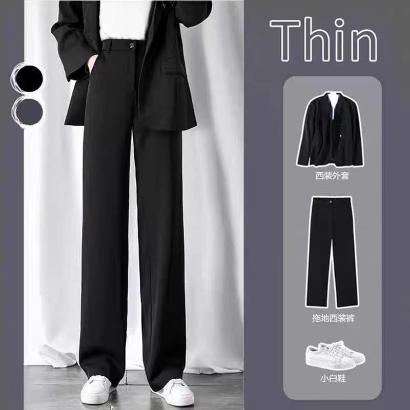 Blacksuit Pants Women's Spring Autumn Straight-leg Loose-fit Slimming Bell Bottoms High-waisted Casual Trousers