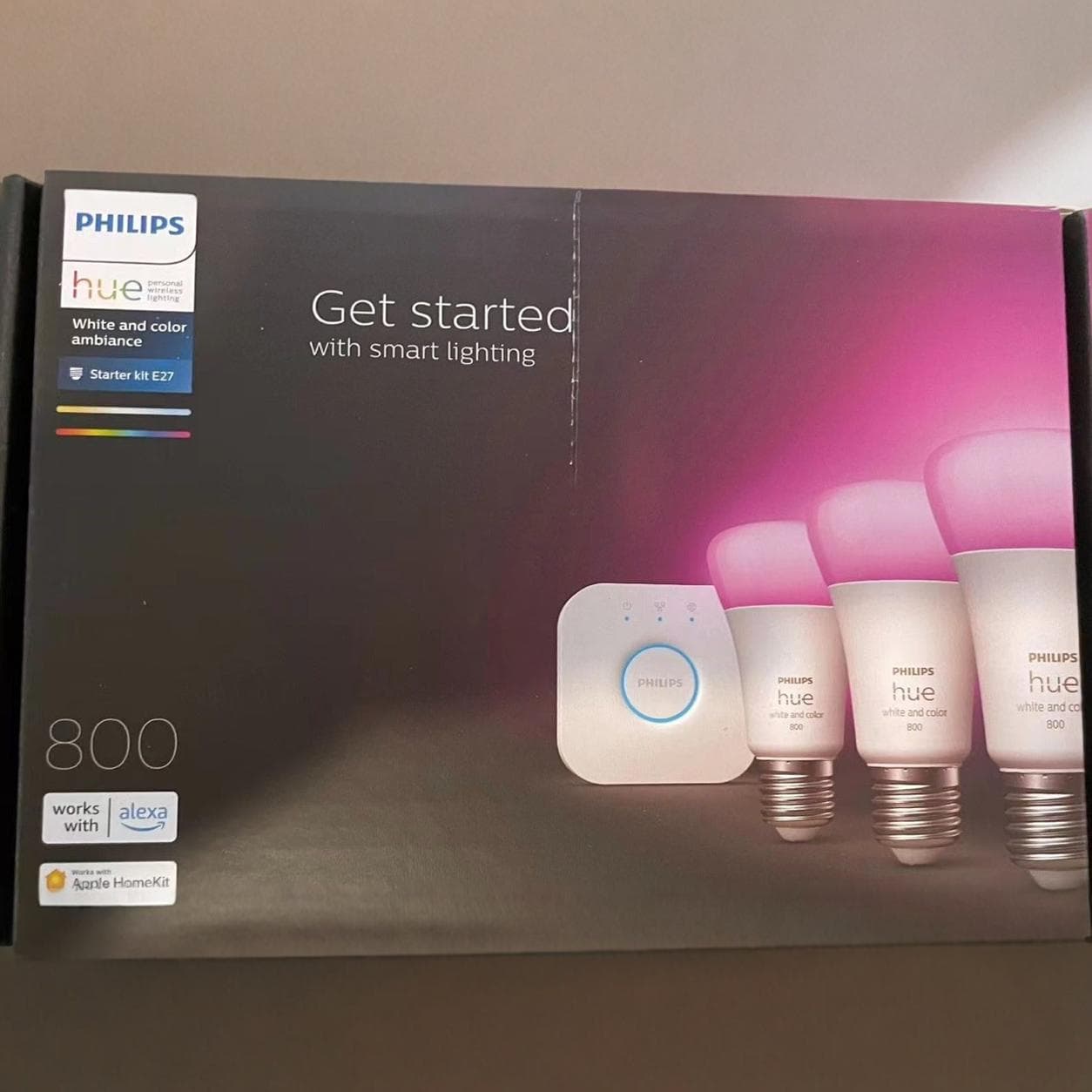 Philips Hue color light bulb with Bluetooth and Hue Bridge bundle, 1100 lumens