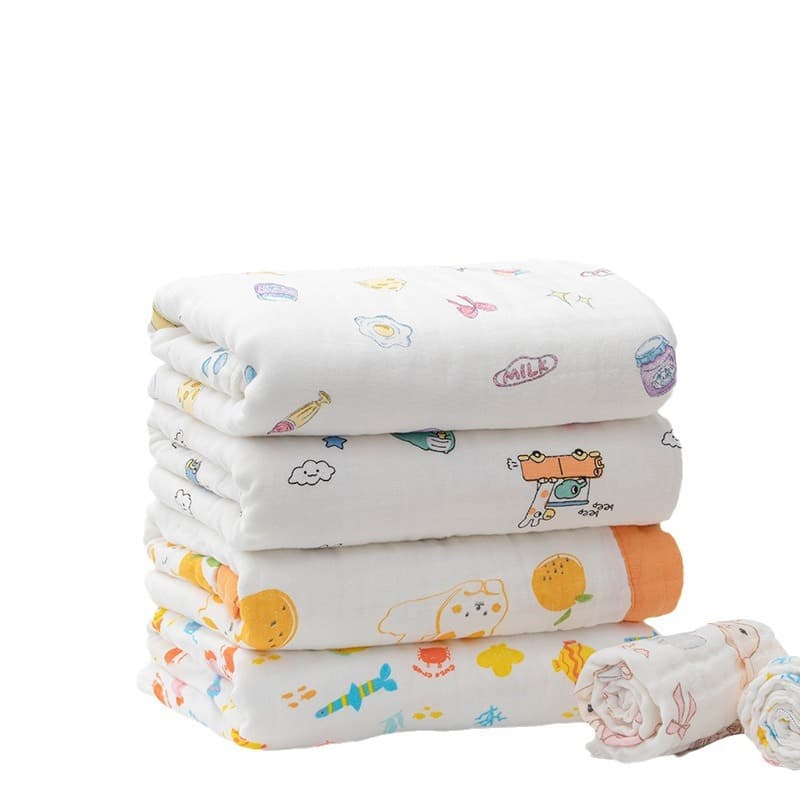 Sanli Towel Pure Cotton Class A Baby Gauze Infant Bath Towel and Blanket with Wide Edge, Six Layers 110*110, Baby Bath Towel