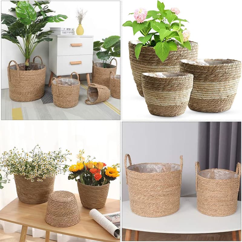 Nordic Extra Large Grass Woven Flower Pot Woven Flower Pot Cover Rush Flower Basket Plant Basket Floor Bonsai Basket Rattan Woven INS Style