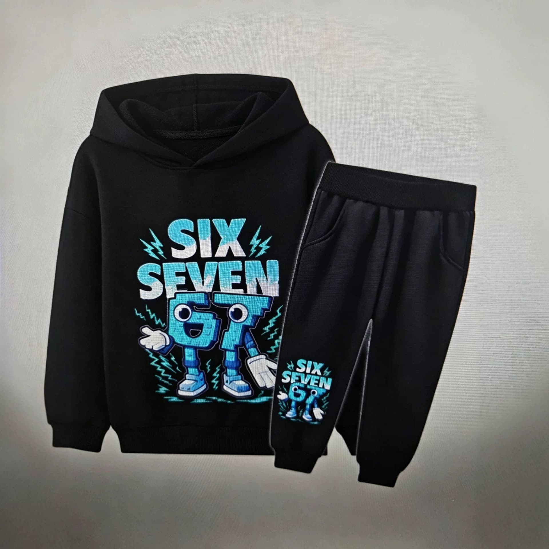 Children's hooded sweatshirt suit 67 cartoon print boys and girls spring and autumn new medium and large children's casual sports suit