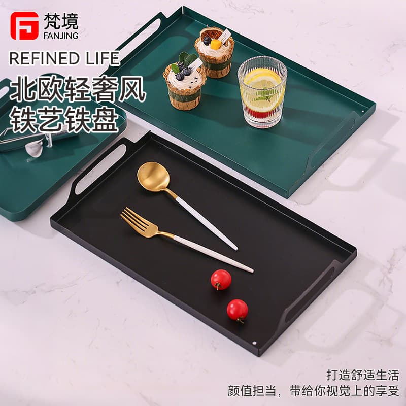 Iron cup holder tray, high-end household square storage tea tray cabinet metal snack tray water cup drain tray