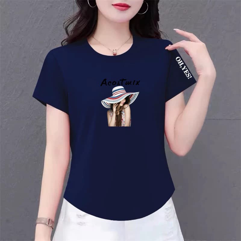 Clearance Foreign Trade Fashion Mother's Short-sleeved Crewneck Base Shirt Loose Slimming Printed Western Style Fashionable Age Reducing