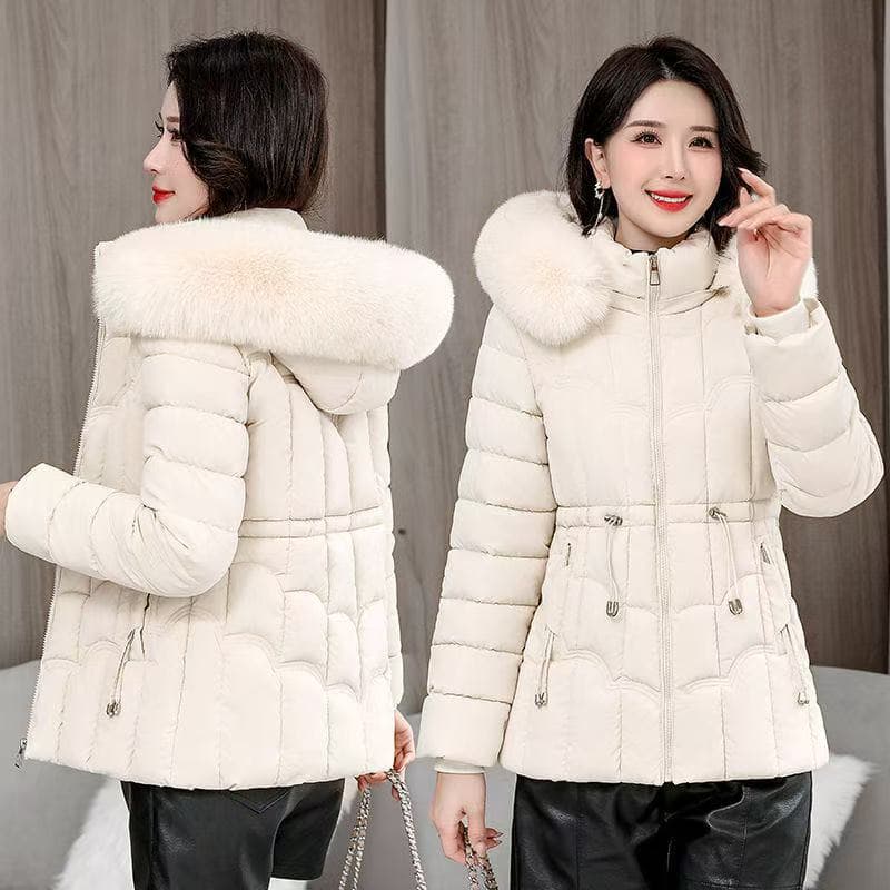 Women's Short Down Cotton Coat 2025 New Style with Large Fur Collar, Quilted and Thickened Casual Winter Cotton Jacket