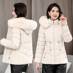 Women's Short Down Cotton Coat 2025 New Style with Large Fur Collar, Quilted and Thickened Casual Winter Cotton Jacket