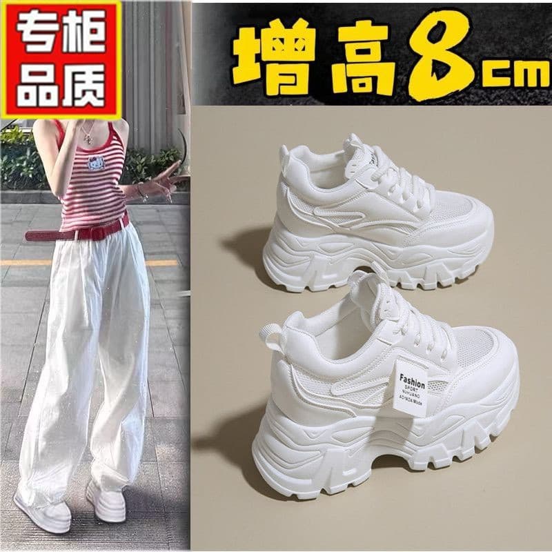 Cross-border height-increasing women's shoes 2026 new summer wide-leg pants daddy thick-soled mesh breathable black sneakers