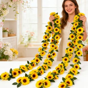 Artificial Sunflower Vine, Fake Sunflower Rattan, Living Room Wall Hanging Trailing Plant, Air Conditioner Pipe Cover Decoration