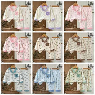 2026 Kids' Pajamas Autumn Button-Up Long Sleeve Top and Pants Boys Girls Homewear Set Factory Direct
