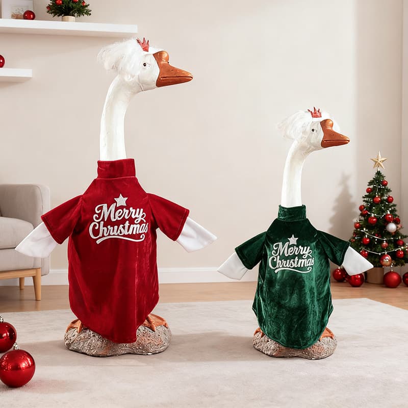 New Big Goose Porch Goose Cross-Border Christmas Clothes Amazon Artificial Big White Goose Christmas Decoration Santa Claus