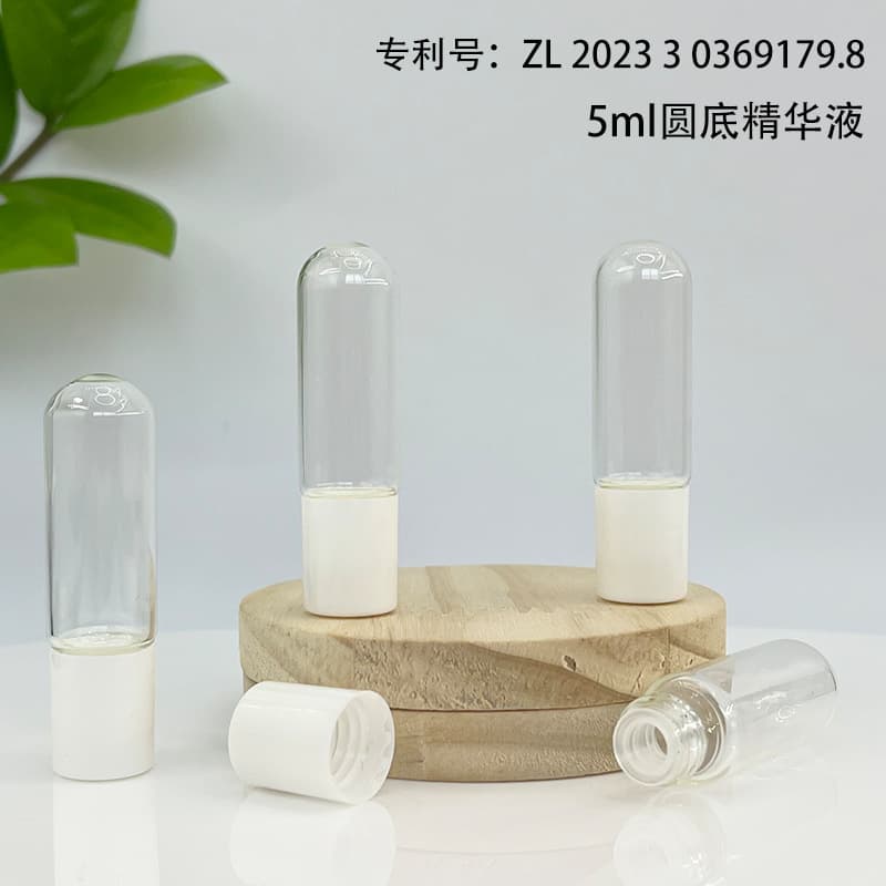 Patent 5ml Round Bottom Serum Bottle, Original Liquid Small Bulb Glass Refill Bottle, Transparent Screw Mouth Glass Tube Essential Oil Bottle