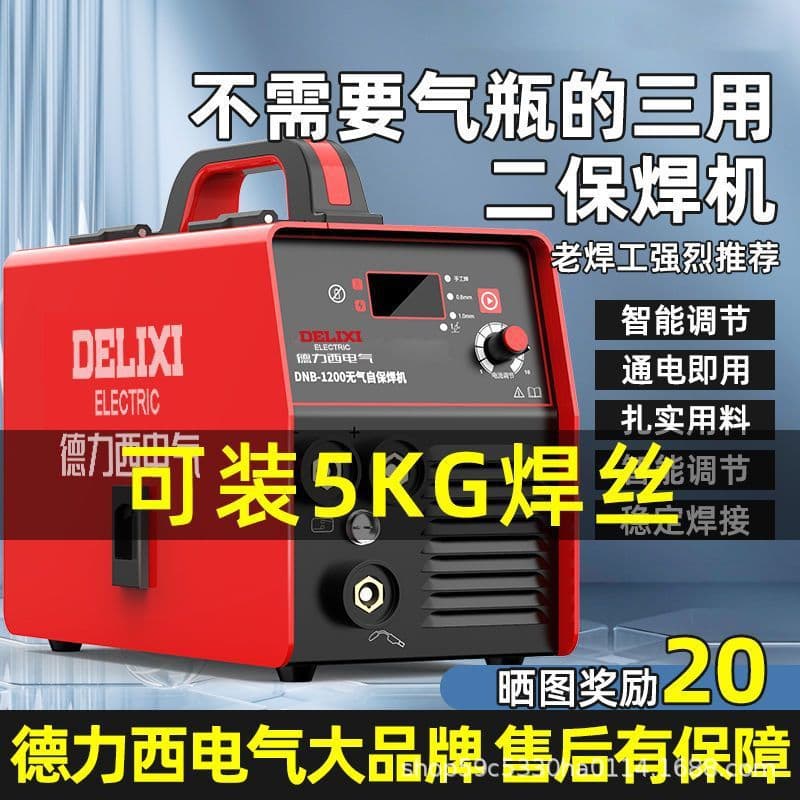 Delixi Household 220V Multi-Function 3-in-1 Welder MIG/MMA Industrial-Grade Gasless Portable MIG Welder