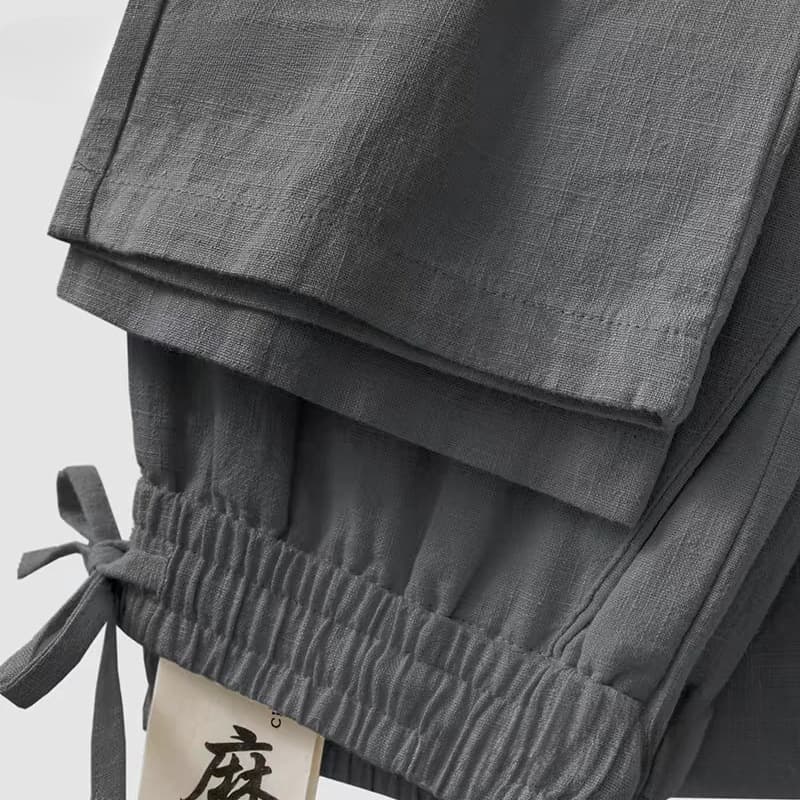 Linen Pants Charcoal Gray Cotton and Linen Pants Loose Straight Pants Summer Thin Trousers Men's Drapey Casual Pants Mengwei