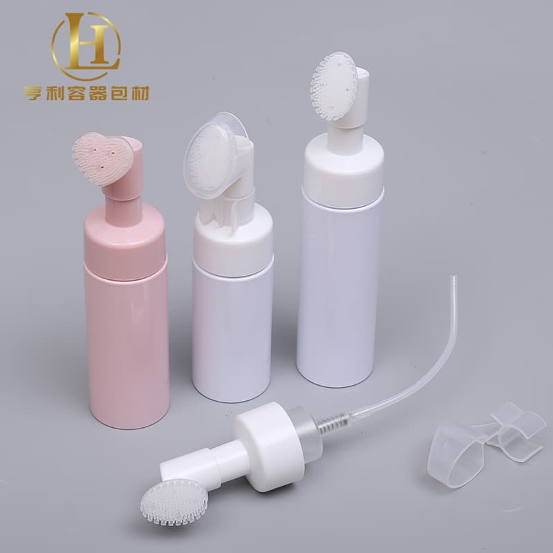In Stock PET Foam Pump Bottle 100-250ml PET Oval Heart-Shaped Brush Head Mousse Cleansing Foam Bottle