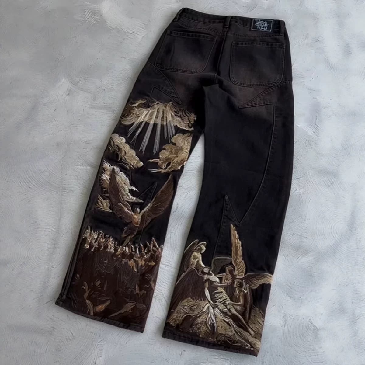 vescartes Heavens Eclipse Denim Embroidered Jeans Angel Pants