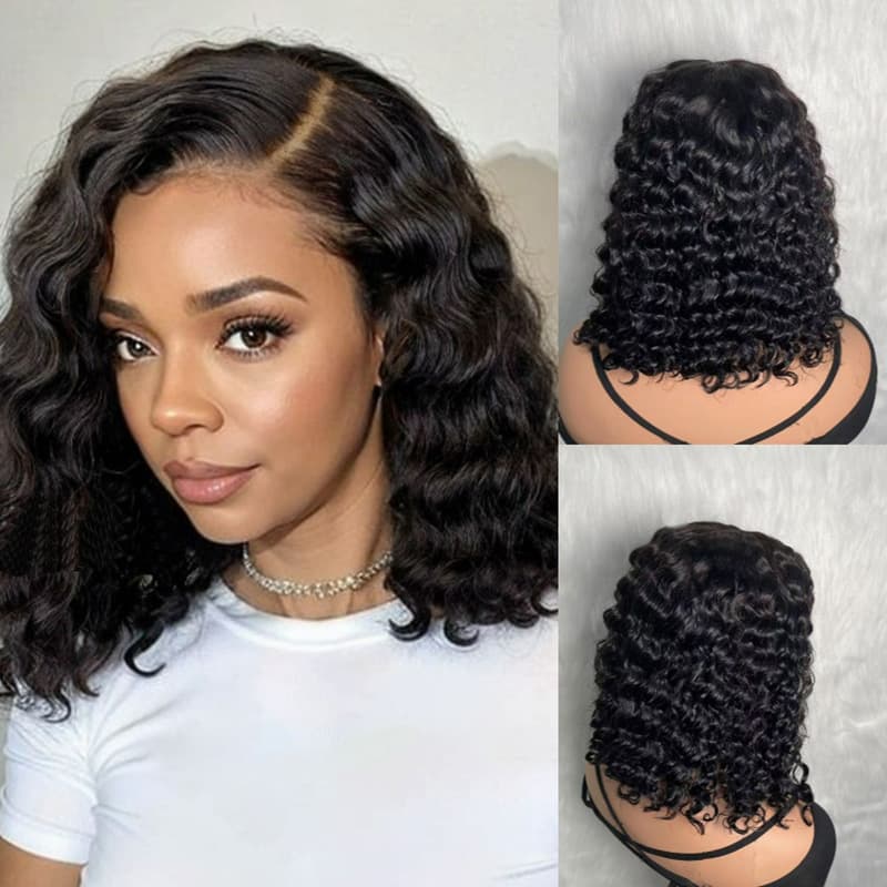 Deep Wave Wig 2x6 Human Hair Bob Head Cover Cross-border Ready Stock