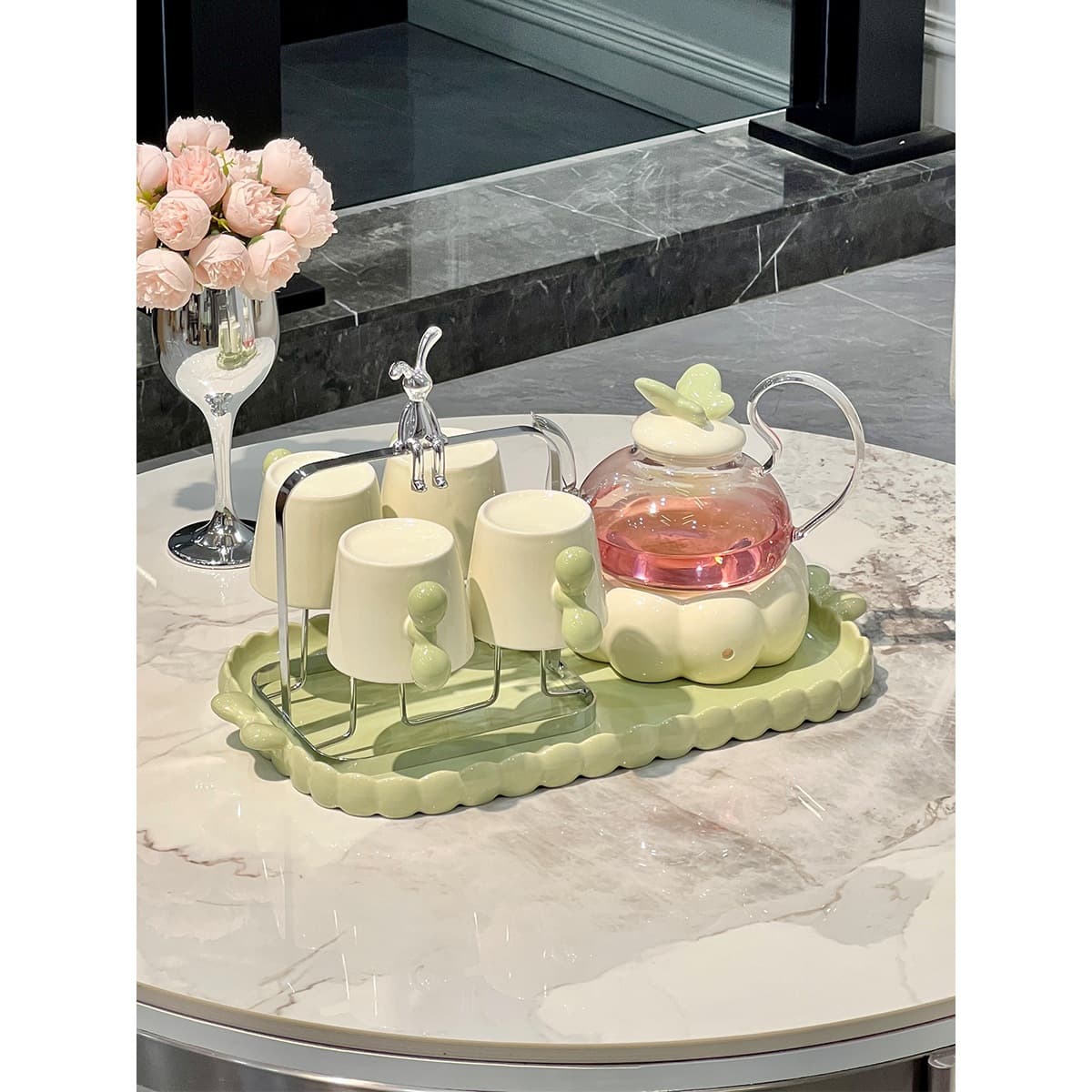Flower Tea Pot Heat-Resistant Thickened Filter Glass Teapot Heat-Resistant Wellness Pot Tea Set Kettle Set Candle Heating
