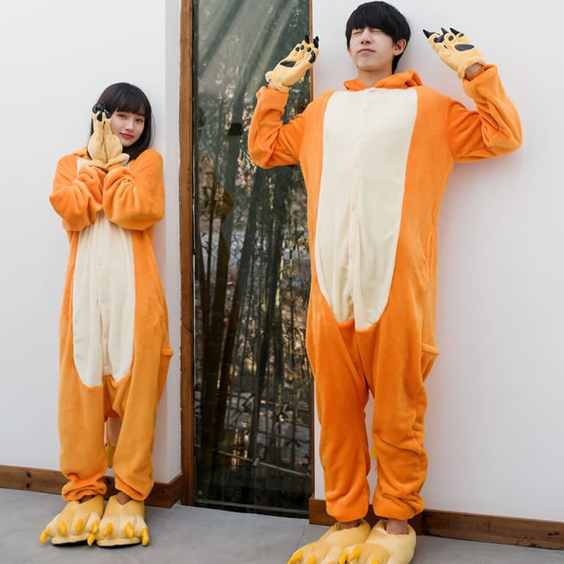 New Flannel Dragon Onesie Pajamas Animal Winter Cartoon Cute Yellow Couple Long Sleeve Costume Pajamas