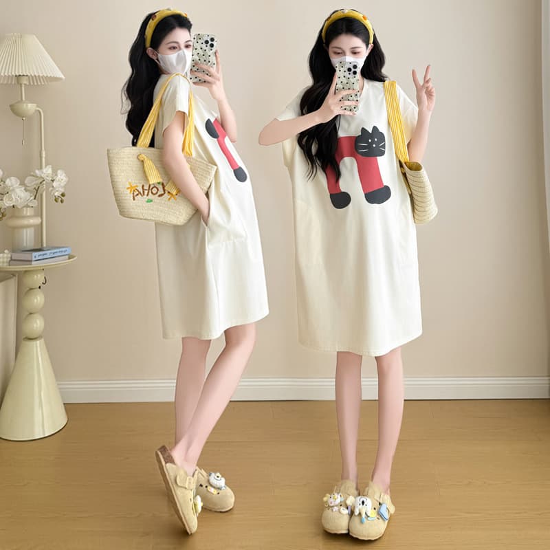 Summer Maternity Dress New Plus Size Short Sleeve Mid-Length T-Shirt Dress Casual Loose Fit for Trendy Moms Wholesale Drop Shipping