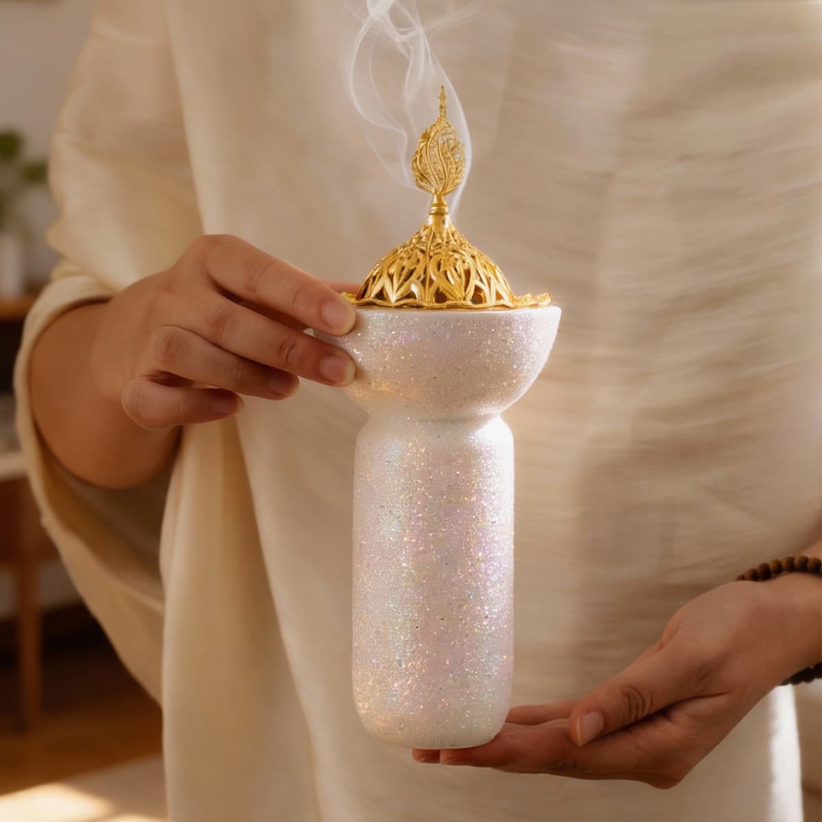 Cross-border Hot Selling Middle Eastern Arabic Desktop Incense Burner with Glitter Handle Resin Incense Burner Middle Eastern Tower Sandalwood
