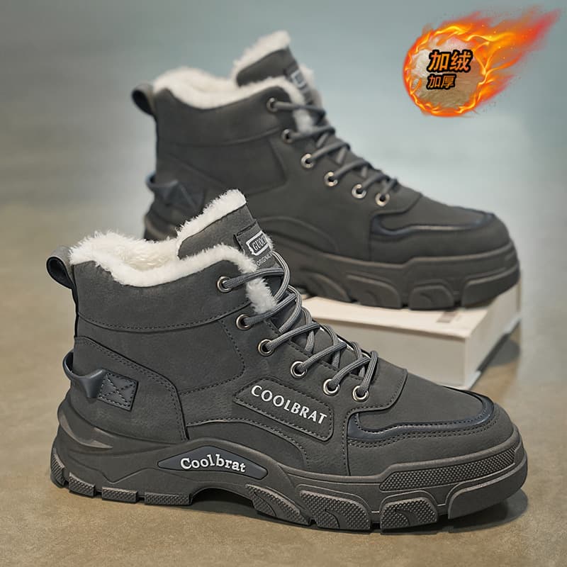 2024 Winter Fleece-Lined Martin Boots for Men, Thickened Warm Cotton Shoes, High-Top Work Shoes, Non-Slip Ankle Boots, Safety Shoes