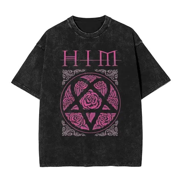 Heartagram Him Band Pink Washed T-Shirt Men's Classic Casual Tee
