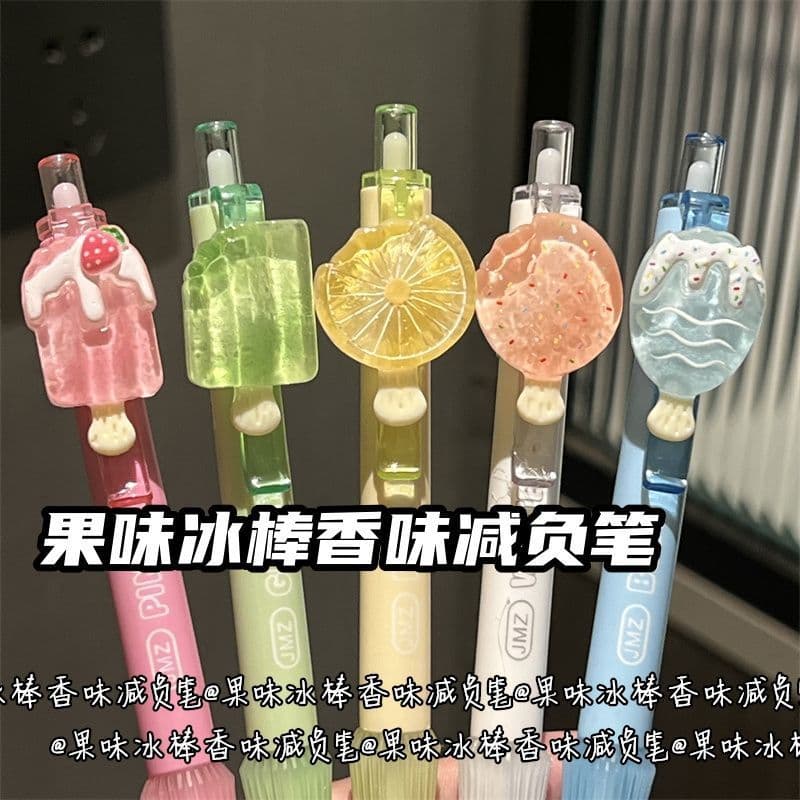 Fruity Ice Pop Scent Stress Relief Pendant Pen, Ins-Style High Aesthetic Girly Heart Push-Type ST Tip Black Exam Pen