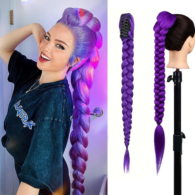 Skpop witch hunter group cos wig big braid grab clip style Rumi purple twist braid hair accessories cross-border ponytail