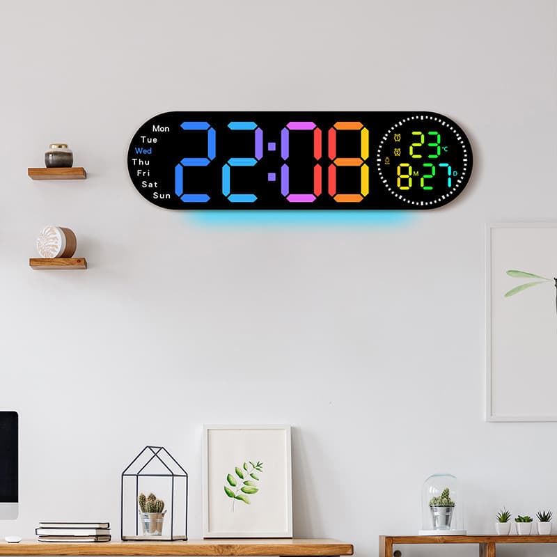 New LED Digital RGB Color-Changing Clock Multifunctional Living Room Wall Clock Large Screen 6666R